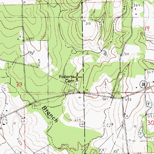 Topographic Map of Roberts Cemetery, LA