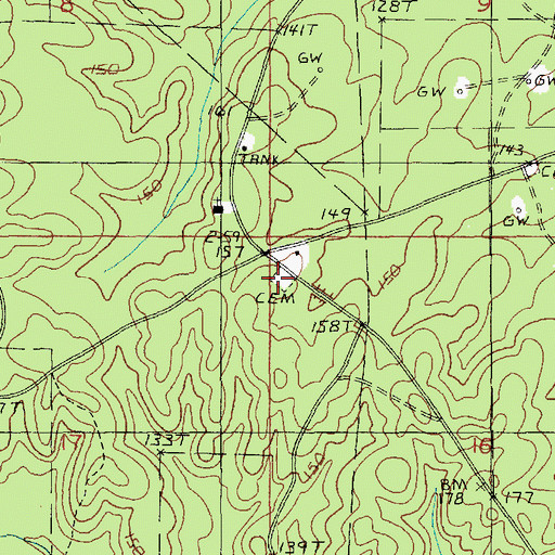 Topographic Map of Roberts Cemetery, LA