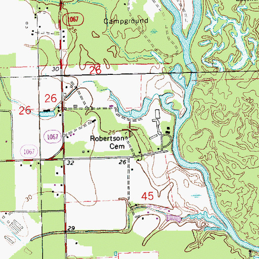 Topographic Map of Robertson Cemetery, LA