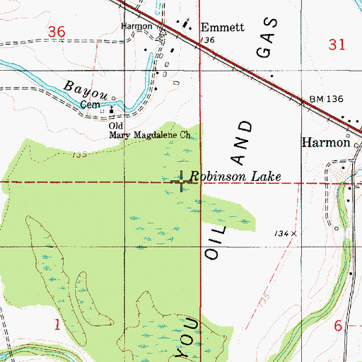 Topographic Map of Robinson Lake, LA