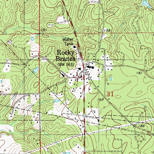 Topographic Map of Rocky Branch, LA