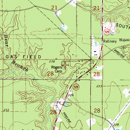 Topographic Map of Rogers Cemetery, LA