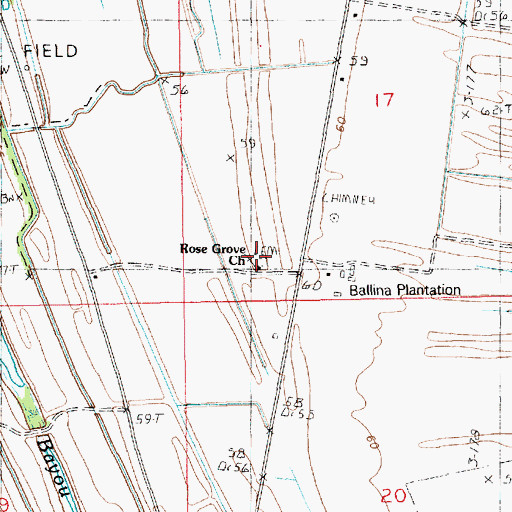 Topographic Map of Rose Grove Church, LA