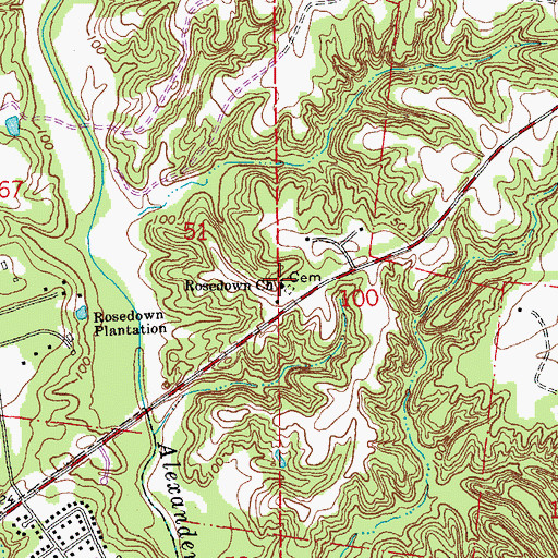 Topographic Map of Rosedown Church, LA