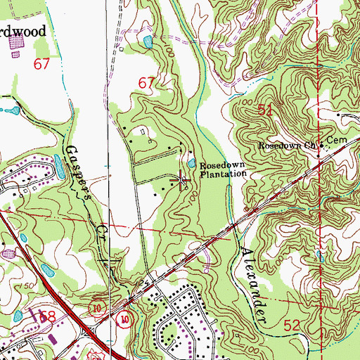 Topographic Map of Rosedown Plantation, LA
