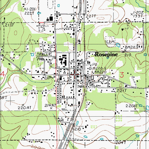 Topographic Map of Rosepine, LA