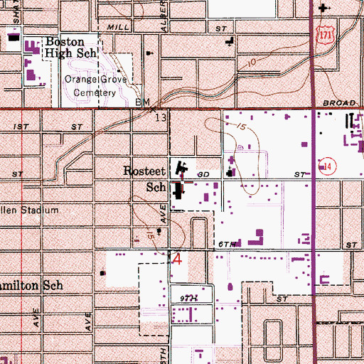 Topographic Map of Rosteet School, LA
