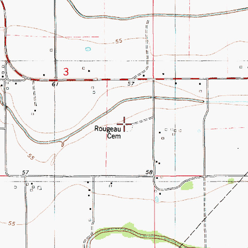 Topographic Map of Rougeau Cemetery, LA