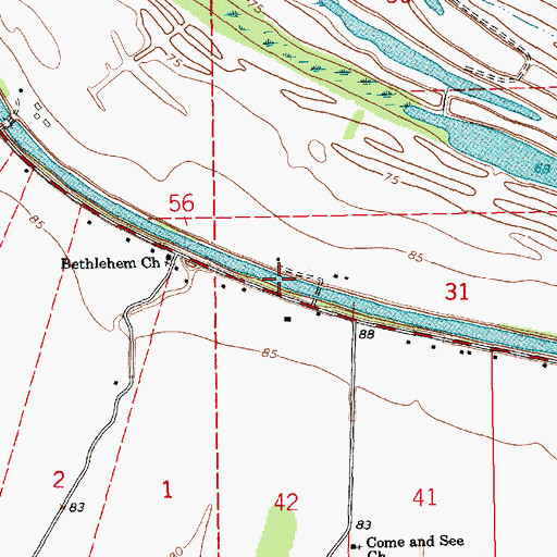 Topographic Map of Roundaway Bayou, LA