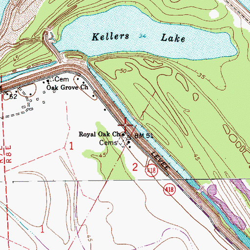 Topographic Map of Royal Oak Church, LA