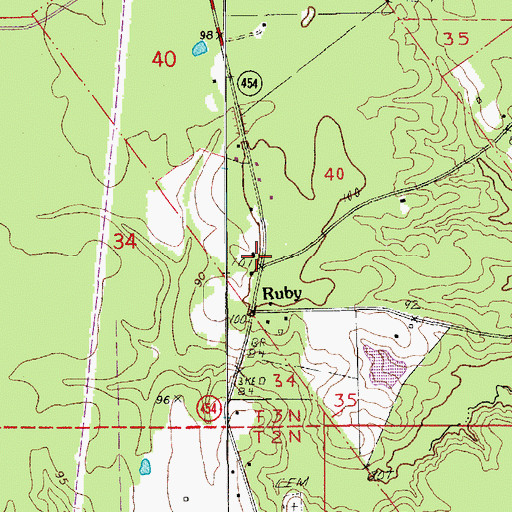 Topographic Map of Ruby, LA