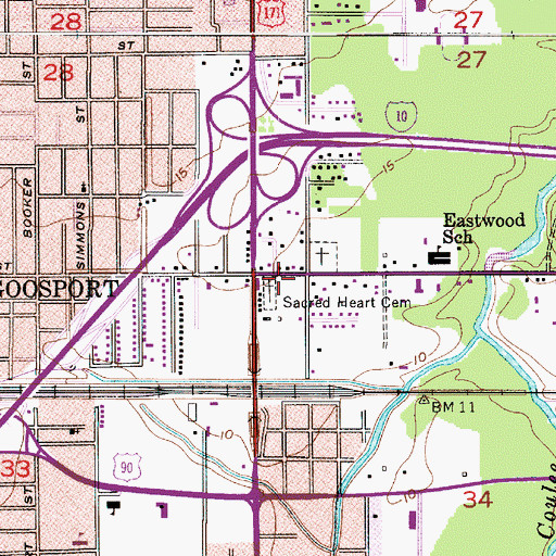 Topographic Map of Sacred Heart Cemetery, LA