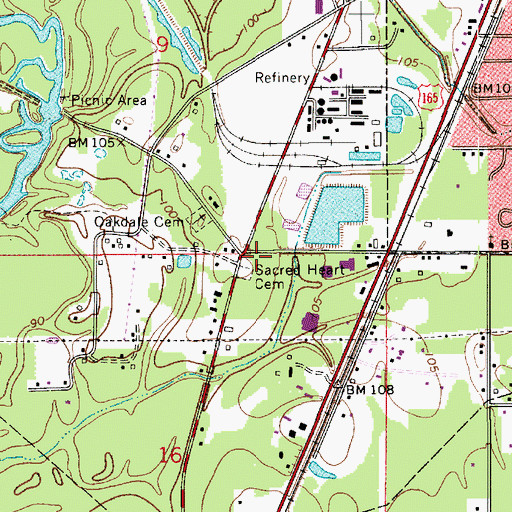 Topographic Map of Sacred Heart Cemetery, LA