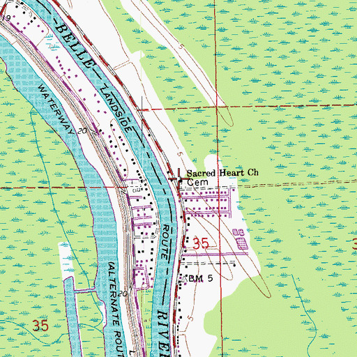 Topographic Map of Sacred Heart Church, LA