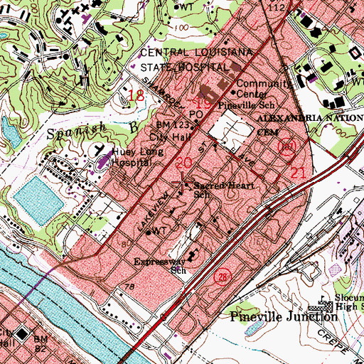 Topographic Map of Sacred Heart School, LA