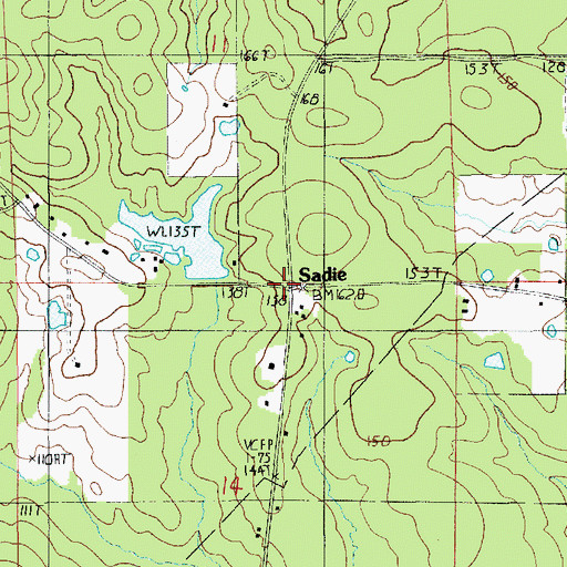 Topographic Map of Sadie, LA