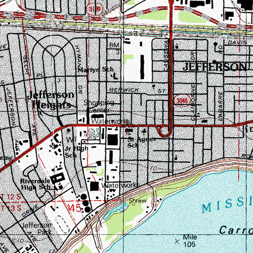 Topographic Map of Saint Agnes School, LA