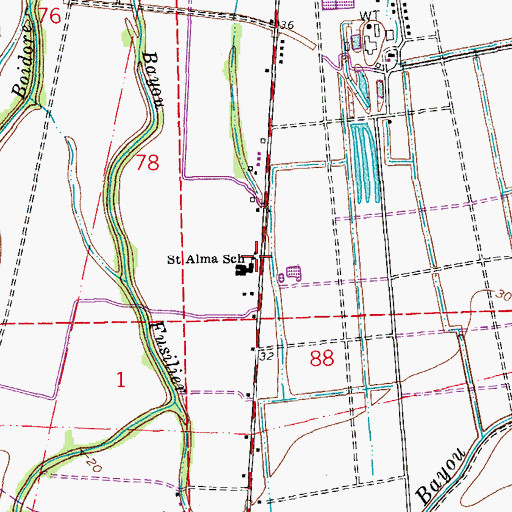 Topographic Map of Saint Alma School, LA