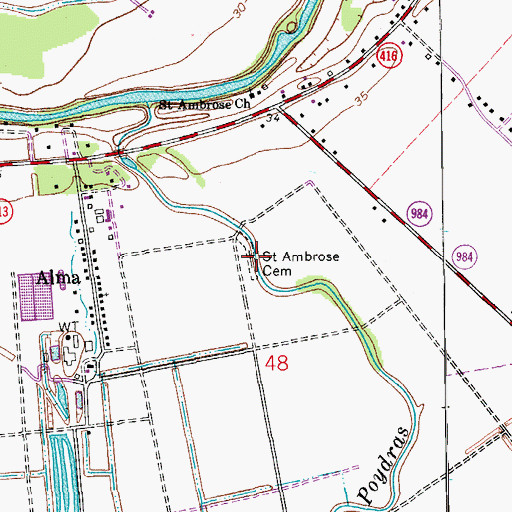 Topographic Map of Saint Ambrose Cemetery, LA