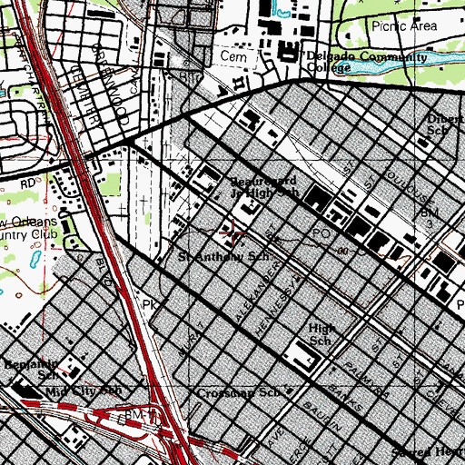 Topographic Map of ST ANTHONY OF PADUA SCHOOL, LA