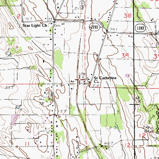 Topographic Map of Saint Catherine Cemetery, LA