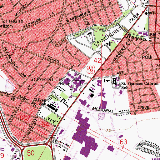 Topographic Map of Christus Saint Frances Cabrini Hospital, LA