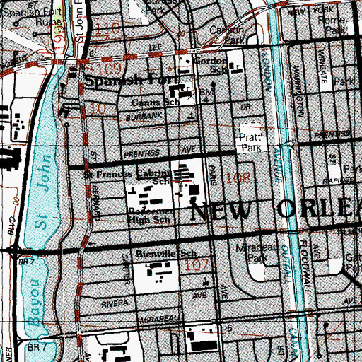 Topographic Map of Saint Frances Cabrini School (historical), LA