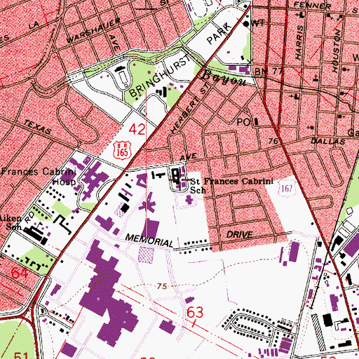 Topographic Map of Saint Frances Cabrini School, LA