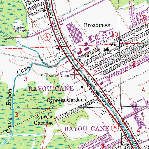 Topographic Map of Saint Francis Cemetery, LA