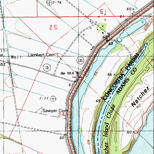Topographic Map of Saint Genevieve, LA