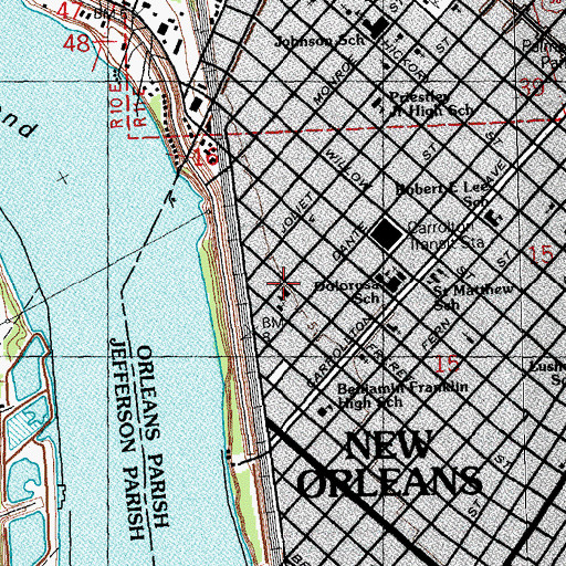 Topographic Map of Saint Joan of Arc School, LA