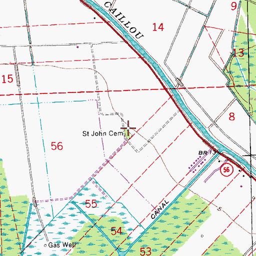 Topographic Map of Saint John Cemetery, LA