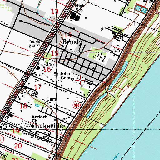 Topographic Map of Saint John Cemetery, LA