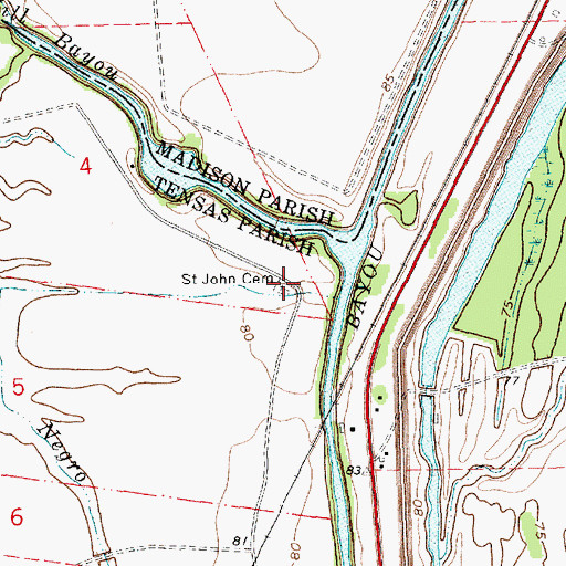Topographic Map of Saint John Cemetery, LA