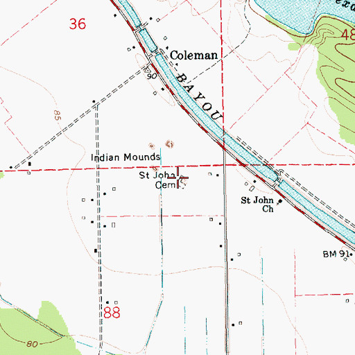 Topographic Map of Saint John Cemetery, LA