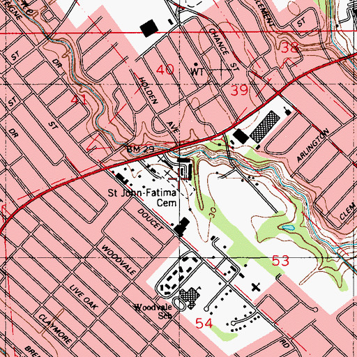 Topographic Map of Saint John-Fatima Cemetery, LA