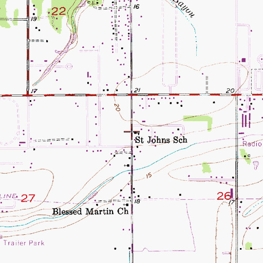 Topographic Map of Saint Johns School, LA