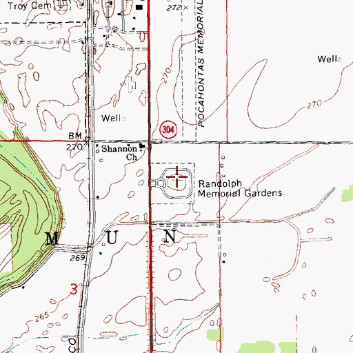 Topographic Map of Randolph Memorial Gardens, AR