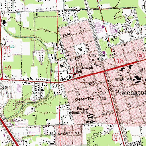 Topographic Map of Saint Joseph School, LA