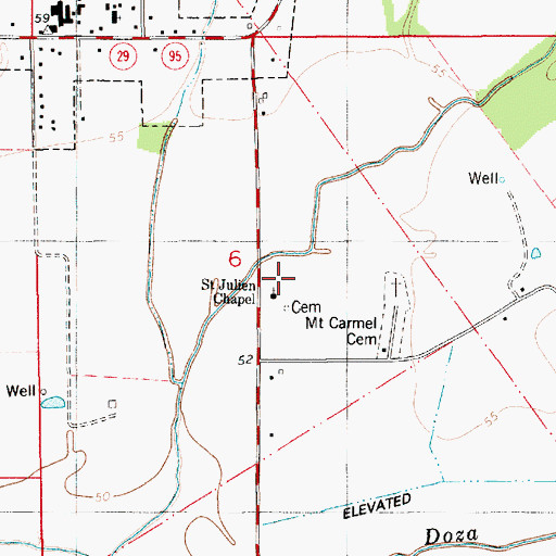 Topographic Map of Saint Julien Chapel, LA