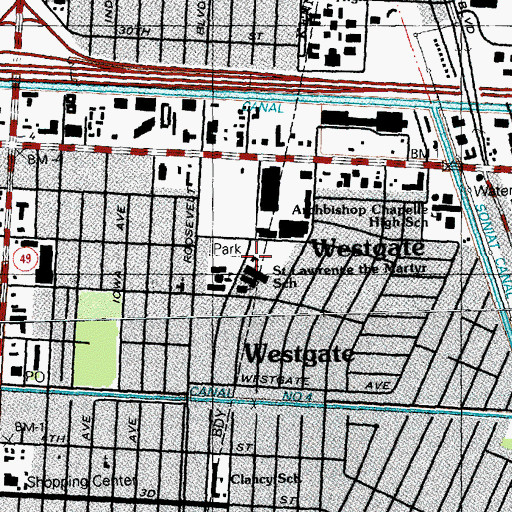 Topographic Map of Saint Lawrence the Martyr School, LA