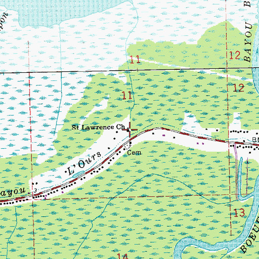 Topographic Map of Saint Lawrence Church, LA