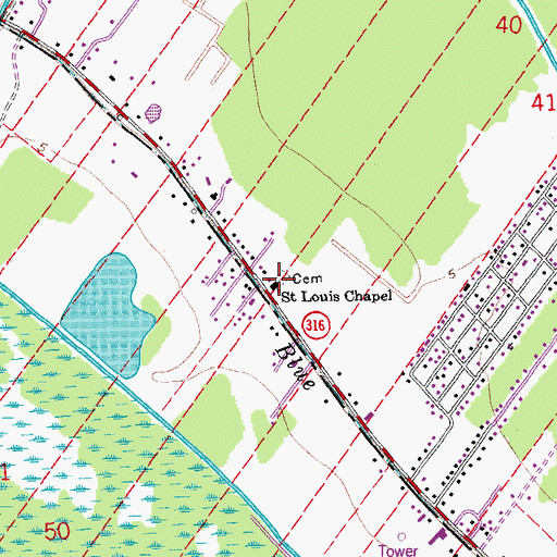 Topographic Map of Saint Louis Chapel, LA