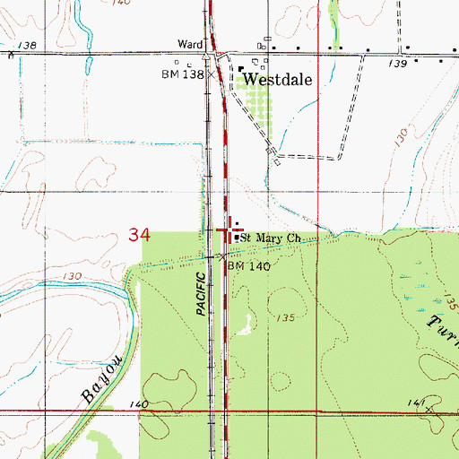 Topographic Map of Saint Mary Church, LA