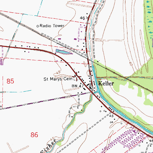 Topographic Map of Saint Marys Cemetery, LA