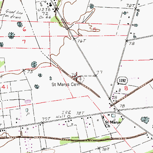 Topographic Map of Saint Marys Cemetery, LA