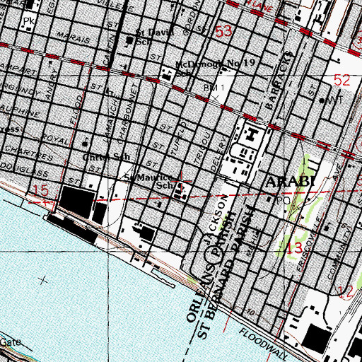 Topographic Map of Saint Maurice School, LA