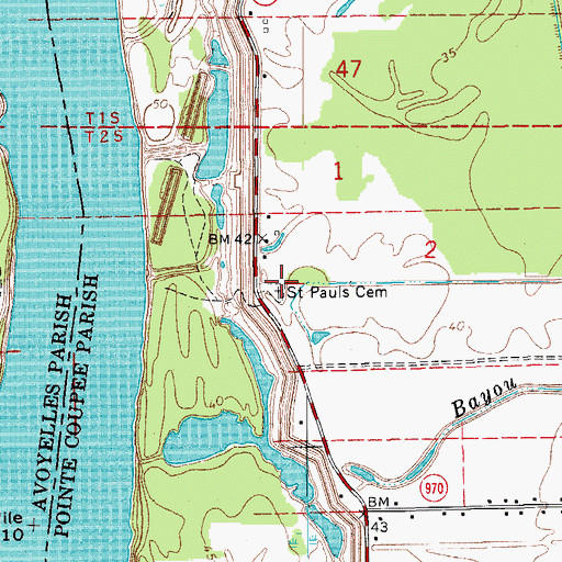 Topographic Map of Saint Pauls Cemetery, LA