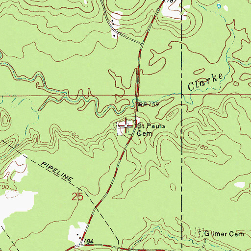 Topographic Map of Saint Pauls Cemetery, LA