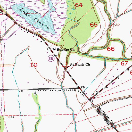 Topographic Map of Saint Pauls Church, LA